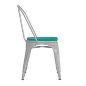Perry Commercial Grade White Metal Indoor-Outdoor Stackable Chair with Mint Green Poly Resin Wood Seat, CH-31230-WH-PL1M-GG