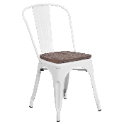 White Metal Stackable Chair with Wood Seat, CH-31230-WH-WD-GG