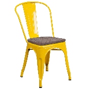 Yellow Metal Stackable Chair with Wood Seat, CH-31230-YL-WD-GG