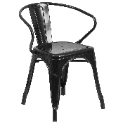 Commercial Grade Black Metal Indoor-Outdoor Chair with Arms, CH-31270-BK-GG