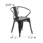 Commercial Grade Black Metal Indoor-Outdoor Chair with Arms, CH-31270-BK-GG