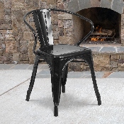 Commercial Grade Black Metal Indoor-Outdoor Chair with Arms, CH-31270-BK-GG