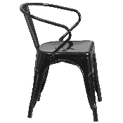 Commercial Grade Black Metal Indoor-Outdoor Chair with Arms, CH-31270-BK-GG