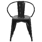 Commercial Grade Black Metal Indoor-Outdoor Chair with Arms, CH-31270-BK-GG