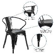 Commercial Grade Black Metal Indoor-Outdoor Chair with Arms, CH-31270-BK-GG