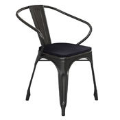 Luna Commercial Grade Black Metal Indoor-Outdoor Chair with Arms with Black Poly Resin Wood Seat, CH-31270-BK-PL1B-GG