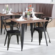 Luna Commercial Grade Black Metal Indoor-Outdoor Chair with Arms with Black Poly Resin Wood Seat, CH-31270-BK-PL1B-GG