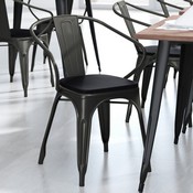 Luna Commercial Grade Black Metal Indoor-Outdoor Chair with Arms with Black Poly Resin Wood Seat, CH-31270-BK-PL1B-GG