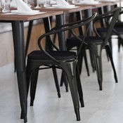 Luna Commercial Grade Black Metal Indoor-Outdoor Chair with Arms with Black Poly Resin Wood Seat, CH-31270-BK-PL1B-GG