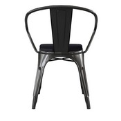Luna Commercial Grade Black Metal Indoor-Outdoor Chair with Arms with Black Poly Resin Wood Seat, CH-31270-BK-PL1B-GG