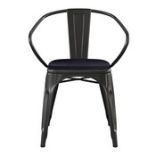 Luna Commercial Grade Black Metal Indoor-Outdoor Chair with Arms with Black Poly Resin Wood Seat, CH-31270-BK-PL1B-GG