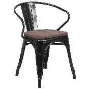 Black Metal Chair with Wood Seat and Arms, CH-31270-BK-WD-GG