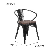 Black Metal Chair with Wood Seat and Arms, CH-31270-BK-WD-GG