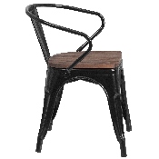 Black Metal Chair with Wood Seat and Arms, CH-31270-BK-WD-GG