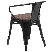 Black Metal Chair with Wood Seat and Arms, CH-31270-BK-WD-GG