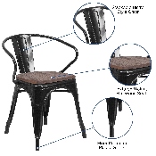 Black Metal Chair with Wood Seat and Arms, CH-31270-BK-WD-GG