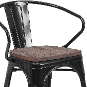 Black Metal Chair with Wood Seat and Arms, CH-31270-BK-WD-GG