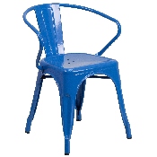Commercial Grade Blue Metal Indoor-Outdoor Chair with Arms, CH-31270-BL-GG