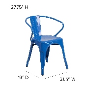 Commercial Grade Blue Metal Indoor-Outdoor Chair with Arms, CH-31270-BL-GG