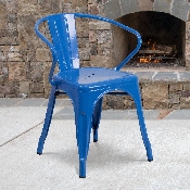 Commercial Grade Blue Metal Indoor-Outdoor Chair with Arms, CH-31270-BL-GG