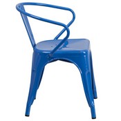 Commercial Grade Blue Metal Indoor-Outdoor Chair with Arms, CH-31270-BL-GG