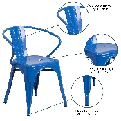 Commercial Grade Blue Metal Indoor-Outdoor Chair with Arms, CH-31270-BL-GG