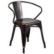 Commercial Grade Black-Antique Gold Metal Indoor-Outdoor Chair with Arms, CH-31270-BQ-GG