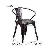 Commercial Grade Black-Antique Gold Metal Indoor-Outdoor Chair with Arms, CH-31270-BQ-GG