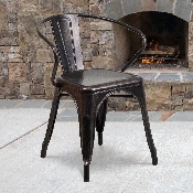 Commercial Grade Black-Antique Gold Metal Indoor-Outdoor Chair with Arms, CH-31270-BQ-GG