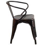 Commercial Grade Black-Antique Gold Metal Indoor-Outdoor Chair with Arms, CH-31270-BQ-GG