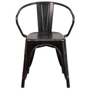 Commercial Grade Black-Antique Gold Metal Indoor-Outdoor Chair with Arms, CH-31270-BQ-GG