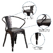 Commercial Grade Black-Antique Gold Metal Indoor-Outdoor Chair with Arms, CH-31270-BQ-GG
