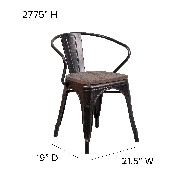 Black-Antique Gold Metal Chair with Wood Seat and Arms, CH-31270-BQ-WD-GG