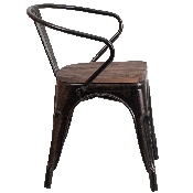 Black-Antique Gold Metal Chair with Wood Seat and Arms, CH-31270-BQ-WD-GG
