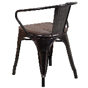 Black-Antique Gold Metal Chair with Wood Seat and Arms, CH-31270-BQ-WD-GG