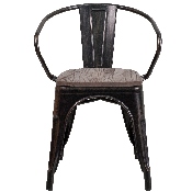 Black-Antique Gold Metal Chair with Wood Seat and Arms, CH-31270-BQ-WD-GG