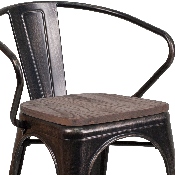 Black-Antique Gold Metal Chair with Wood Seat and Arms, CH-31270-BQ-WD-GG