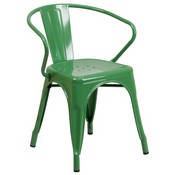 Commercial Grade Green Metal Indoor-Outdoor Chair with Arms, CH-31270-GN-GG