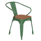 Luna Commercial Grade Green Metal Indoor-Outdoor Chair with Arms with Teak Poly Resin Wood Seat, CH-31270-GN-PL1T-GG