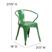 Luna Commercial Grade Green Metal Indoor-Outdoor Chair with Arms with Teak Poly Resin Wood Seat, CH-31270-GN-PL1T-GG