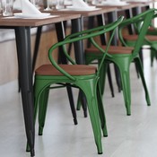 Luna Commercial Grade Green Metal Indoor-Outdoor Chair with Arms with Teak Poly Resin Wood Seat, CH-31270-GN-PL1T-GG