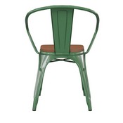 Luna Commercial Grade Green Metal Indoor-Outdoor Chair with Arms with Teak Poly Resin Wood Seat, CH-31270-GN-PL1T-GG