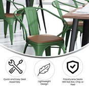 Luna Commercial Grade Green Metal Indoor-Outdoor Chair with Arms with Teak Poly Resin Wood Seat, CH-31270-GN-PL1T-GG