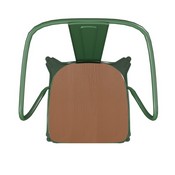 Luna Commercial Grade Green Metal Indoor-Outdoor Chair with Arms with Teak Poly Resin Wood Seat, CH-31270-GN-PL1T-GG