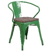 Green Metal Chair with Wood Seat and Arms, CH-31270-GN-WD-GG