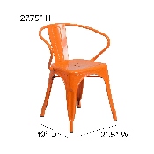 Commercial Grade Orange Metal Indoor-Outdoor Chair with Arms, CH-31270-OR-GG