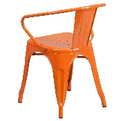 Commercial Grade Orange Metal Indoor-Outdoor Chair with Arms, CH-31270-OR-GG