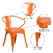 Commercial Grade Orange Metal Indoor-Outdoor Chair with Arms, CH-31270-OR-GG