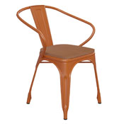 Luna Commercial Grade Orange Metal Indoor-Outdoor Chair with Arms with Teak Poly Resin Wood Seat, CH-31270-OR-PL1T-GG