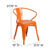 Luna Commercial Grade Orange Metal Indoor-Outdoor Chair with Arms with Teak Poly Resin Wood Seat, CH-31270-OR-PL1T-GG